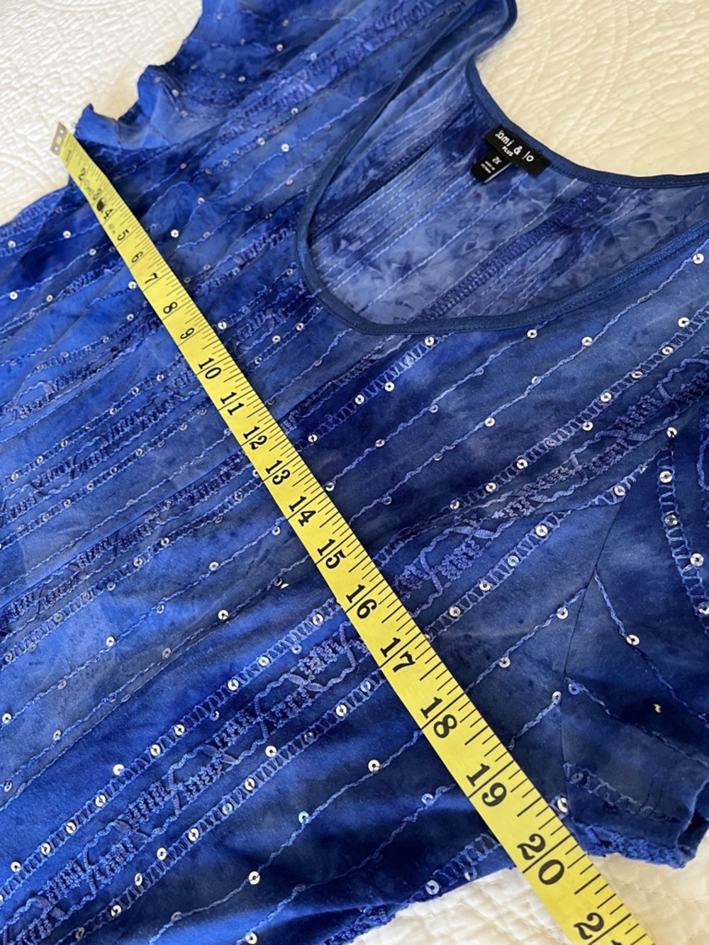 Sequin Embellished Scoop Neck Midi Dress Blue Fit Flare Women's 2X Fairy Date - Picture 7 of 14
